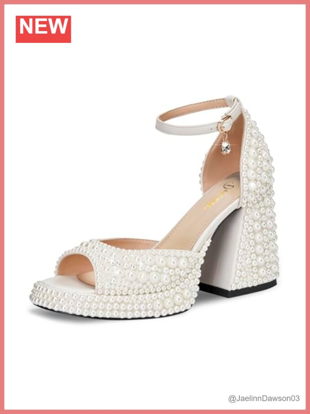 Pearl High Heel Sandals Open Toe Chunky Heel PU Adjustable Straps